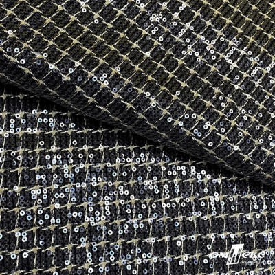 Ткань костюмная с пайетками, 100%полиэстр, 460+/-10 гр/м2, 150см #309 - цв. чёрный - купить в Уссурийске. Цена 1 203.93 руб.