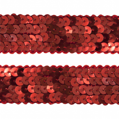 Тесьма с пайетками 3, шир. 20 мм/уп. 25+/-1 м, цвет красный - купить в Уссурийске. Цена: 778.19 руб.