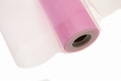 Фатин блестящий в шпульках 16-14, 12 гр/м2, шир. 15 см (в нам. 25+/-1 м), цвет розовый - купить в Уссурийске. Цена: 108.61 руб.